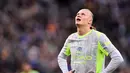 Penyerang Manchester City, Erling Haaland tidak dapat menutupi kekecewaannya usai hasil imbang 3-3 kontra Everton pada laga pekan ke-35 Premier League, Selasa (05/05/2026) dini hari WIB. (AP Photo/Dave Thompson)