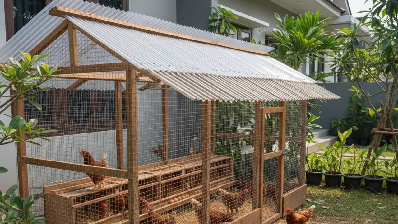 Contoh Kandang Ayam Petelur Skala Kecil Rumahan. AI