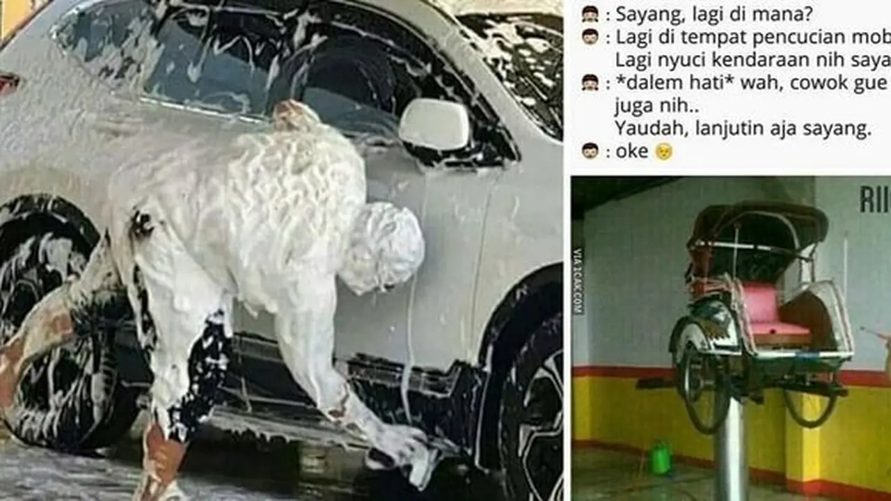 Potret lucu saat membersihkan kendaraan (Istimewa)