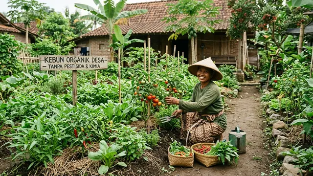 Kebun Rumah Konsep Organik di Pekarangan Desa Tanpa Pestisida (AI Generated)
