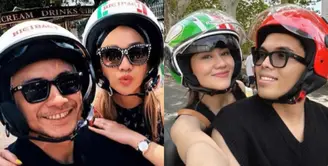 Pasangan&nbsp;Bunga Citra Lestari-Tiko Aryawardhana dan Aaliyah Massaid-Thariq Halilintar Naik Motor Vespa saat Honeymoon di Italia. [Instagram]