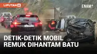 Tertimpa Longsoran Batu Besar, Mobil Hancur Hingga Tak Berbentuk