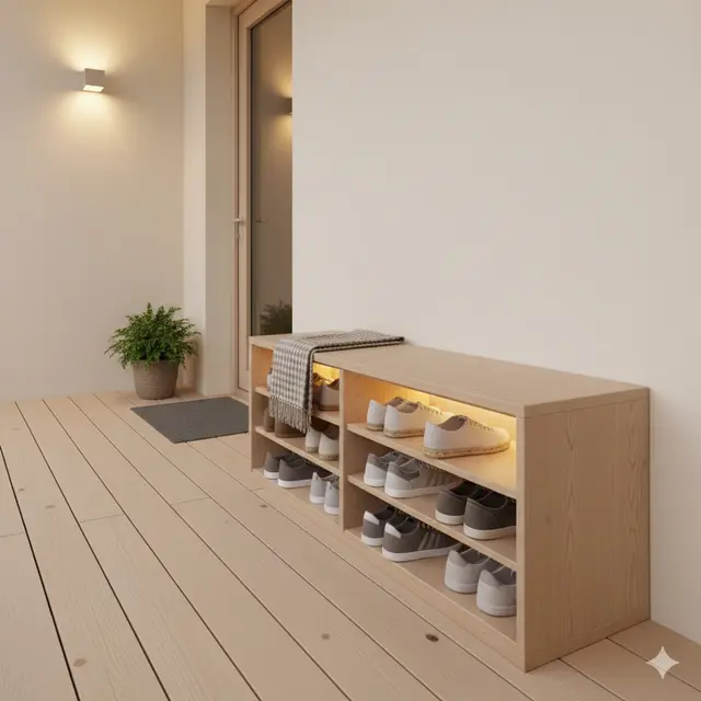 Desain Teras Rumah Sempit tapi Muat Rak Sepatu