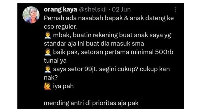 6 Cuitan Random Netizen Pernah Bertemu Orang Kaya, Bikin Senyum Tipis