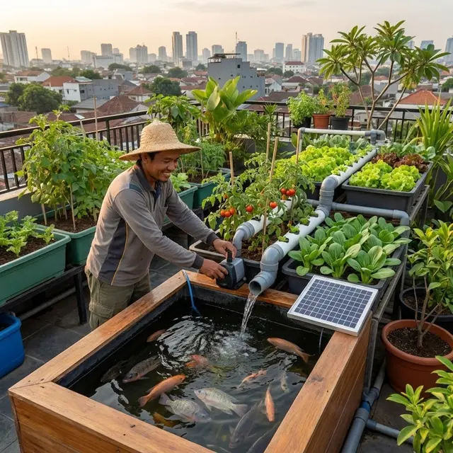 Rooftop Garden Kombinasi Aquaponics (Gemini AI)