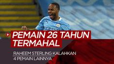Berita motion grafis pemain usia 26 tahun termahal di liga top Eropa, tertinggi Raheem Sterling.