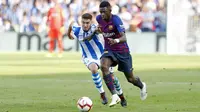 Ousmane Dembele menyumbang satu gol saat Barcelona mengalahkan Real Sociedad 2-1 dalam lanjutan Liga Spanyol di Estadio Municipal de Anoeta, Sabtu (15/9/2018) malam WIB. (twitter.com/FCBarcelona)