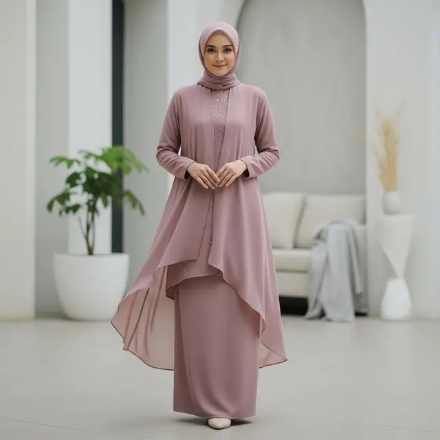 Inspirasi Gamis Warna Mauve & Champagne (Image by Gemini AI)
