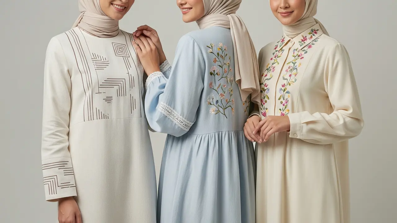 Rekomendasi Dress Panjang Muslim Bahan Linen Kombinasi Bordir Simple Terbaik 2025. Gemini