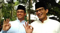 Anies - Sandiaga jelang debat cagub DKI 2017, Jumat (27/1/2017). (Rezky Apriliya Iskandar/Liputan6.com)