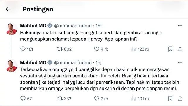 Unggahan Mahfud MD. (Foto: Dok. Twitter @mohmahfudmd)