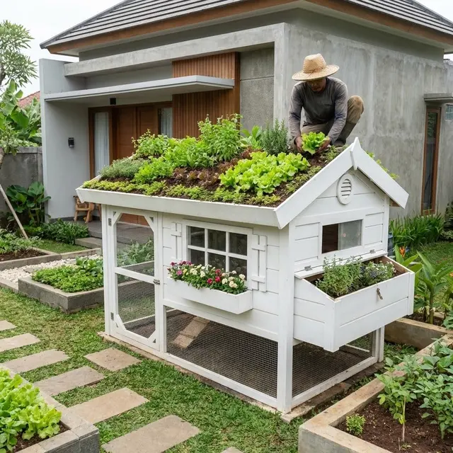 Kandang dengan Atap Tanaman (Living Roof) (Gemini AI)