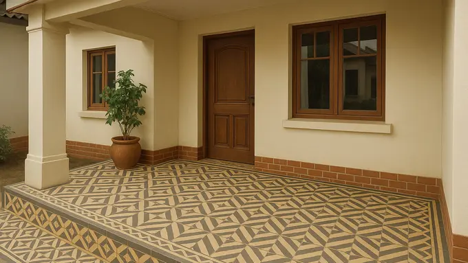 Model Teras Rumah Subsidi Tipe 36 Dengan Lantai Motif Geometris/Ilustrasi AI