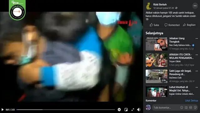 Gambar Tangkapan Layar Video yang Diklaim Ratusan Santri Terkapar Usai Disuntik Vaksin Covid-19 (sumber: Facebook)