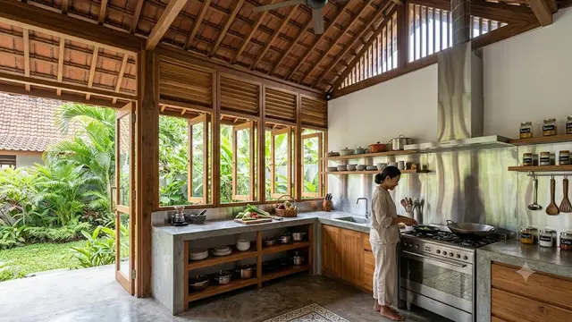 Model Dapur Semi Outdoor yang Sejuk Berkat Bukaan Lebar