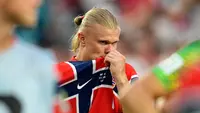 Erling Haaland dari Norwegia bereaksi di akhir pertandingan perempat final Piala Dunia antara Norwegia dan Inggris di Miami Gardens, Florida, Minggu, 12 Juli 2026. (AP Photo/Rebecca Blackwell)