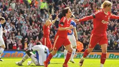 Liverpool's Fernando Torres celebrates with Yossi Benayoun after scoring the second goal of the match against Blackburn during their Premiership match at Anfield Stadium, on April 11, 2009. AFP PHOTO/Carl de Souza