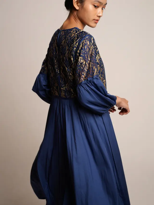Longdress Kombinasi Brokat Lengan Balon