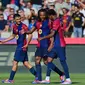 Selebrasi pemain Barcelona ketika melumat Valladolid 7-0 di LaLiga (AFP)