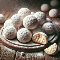 Kue kering Lebaran Snowball Almond Cookies/Kue bola salju almond. (Image by AI)