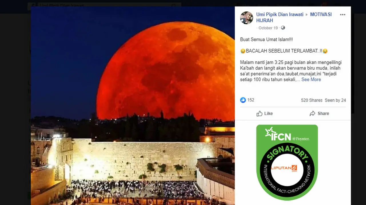 [Cek Fakta] Bulan Akan Mengelilingi Kakbah Setiap 100 Ribu Tahun Sekali, Faktanya?
