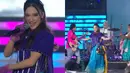 Penyanyi muda Maysha Jhuan tampil membawakan lagu “September” mengenakan atasan ungu yang dipadu korset warna senada dan rok batik warna biru.   [Youtube/Liputan 6]