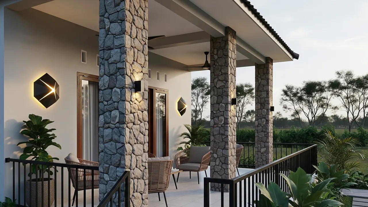 Desain Teras Rumah Kampung dengan Pilar Minimalis