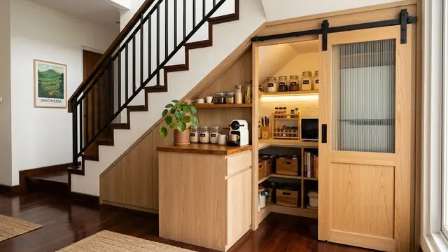 Ide Pantry Mini di Bawah Tangga/AI Generated