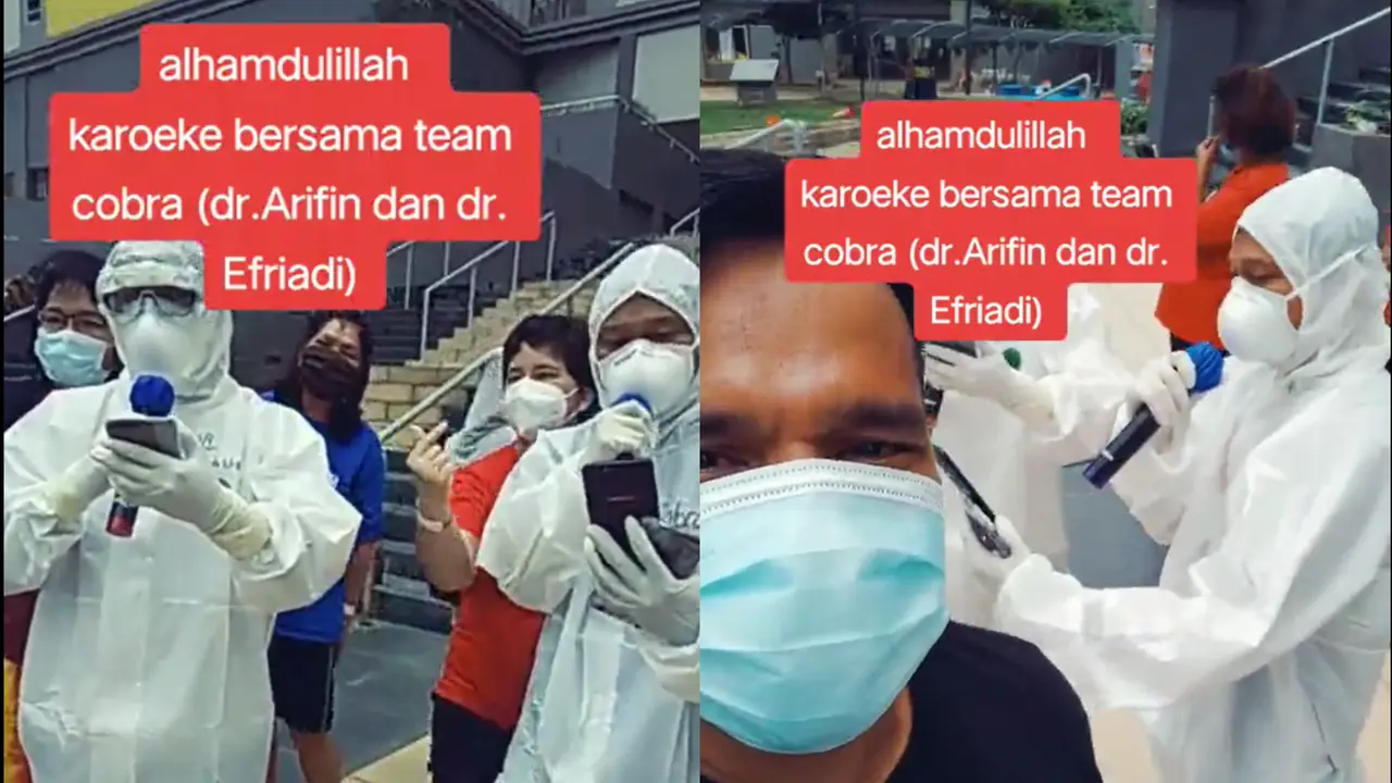 Dua orang dokter ikut karaoke bersama pasien COVID-19 di RSD Wisma Atlet, Kemayoran.