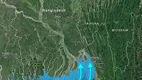 Perkiraan jangakauan Topan Mora di Bangladesh. (Google Maps)