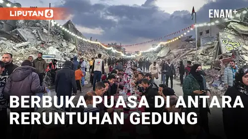VIDEO: Ratusan Warga Palestina Berbuka Puasa di Antara Reruntuhan di Kota Rafah