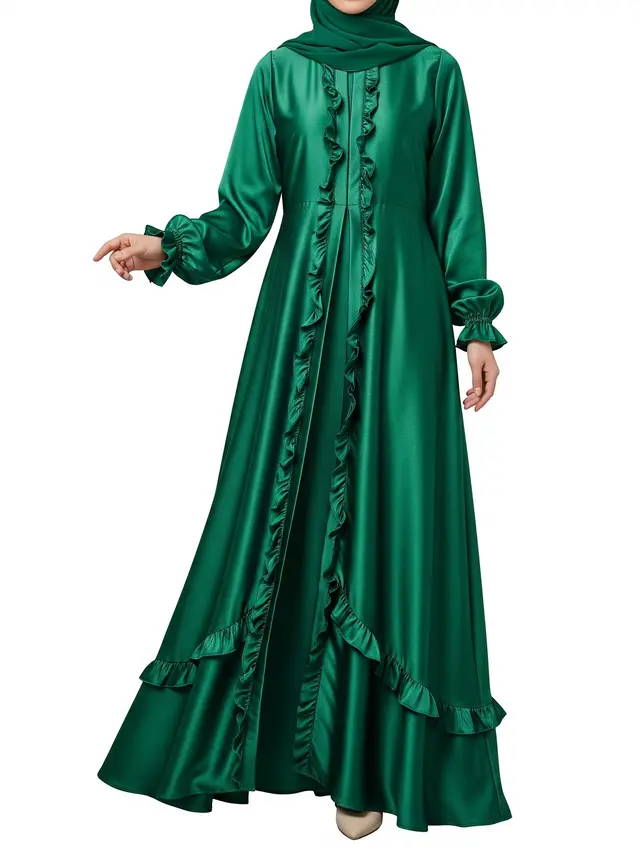 Model Long Dress Muslim Satin Silk yang Lagi Tren Tahun Ini (Gemini AI)