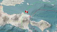 Gempa Magnitudo 5,7 mengguncang wilayah Banyuwangi Jatim, Kamis (25/9/2025), pukul 16.04.12 WIB. (Liputan6.com/ Dok BMKG)