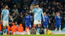 Pemain Manchester City, Bernardo Silva, tampak lesu setelah ditahan imbang Chelsea pada lanjutan Liga Inggris di Etihad Stadium, Senin (5/1/2026). (AP Photo/Dave Thompson)