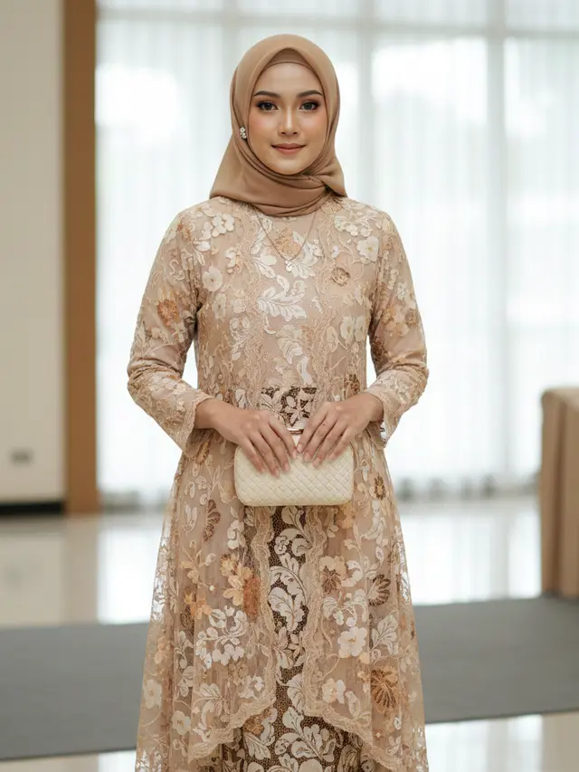 Gamis Batik Brokat Warna Netral Favorit 2026 (Foto: Gemini AI)