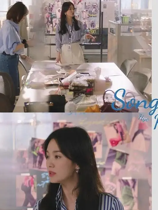 Kemeja bergaris dipadukan dengan skirt atau pants putih juha bisa menjadi ootd kantoranmu. Dok. stylesonghyekyo.