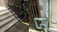 Potret nyeleneh tukang pasang pipa air (sumber: Instagram/wkwkwland_real)