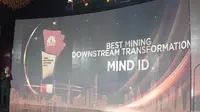 BUMN Holding Industri Pertambangan MIND ID meraih penghargaan The Best Mining Downstream Transformation dari CNBC Indonesia Awards 2023.