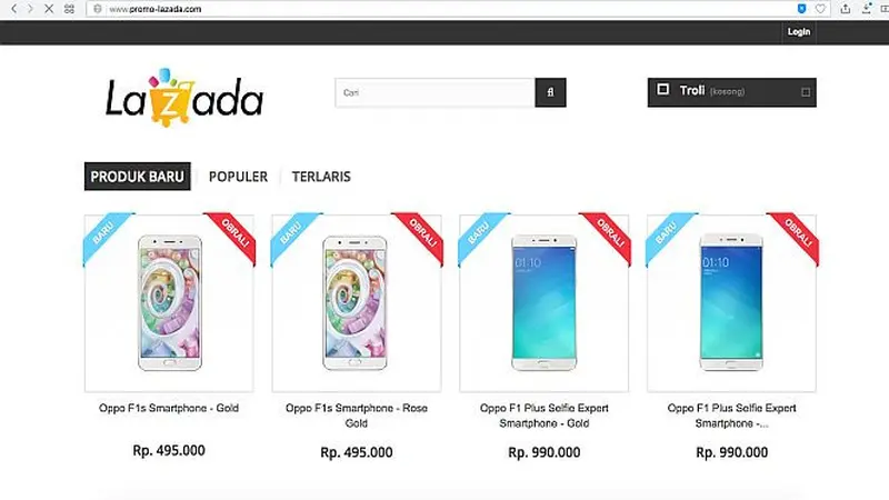 Website Lazada palsu