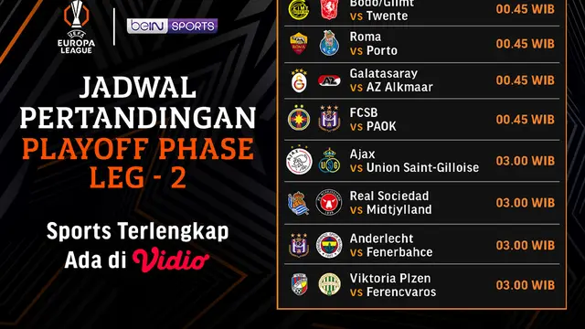 Jadwal Playoff Liga Europa 2024/2025 Leg Kedua