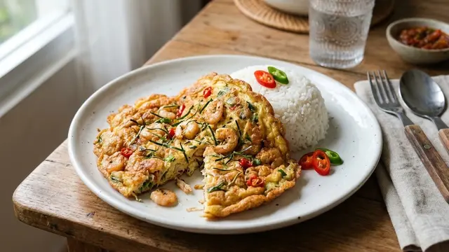 Telur dadar daun jeruk udang