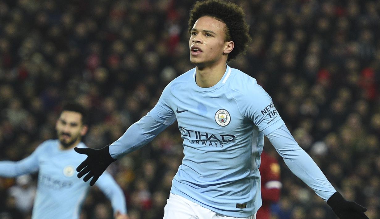 Gelandang Manchester City, Leroy Sane tampil memuakau sepanjang musim dan telah mencetak sembilan gol untuk timnya hingga pekan ke-34 Premier League. (AFP/Oli Scarff)