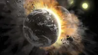 NASA membuat ilustrasi yang menggambarkan tabrakan dahsyat antara dua exoplanet berbatu. (NASA)