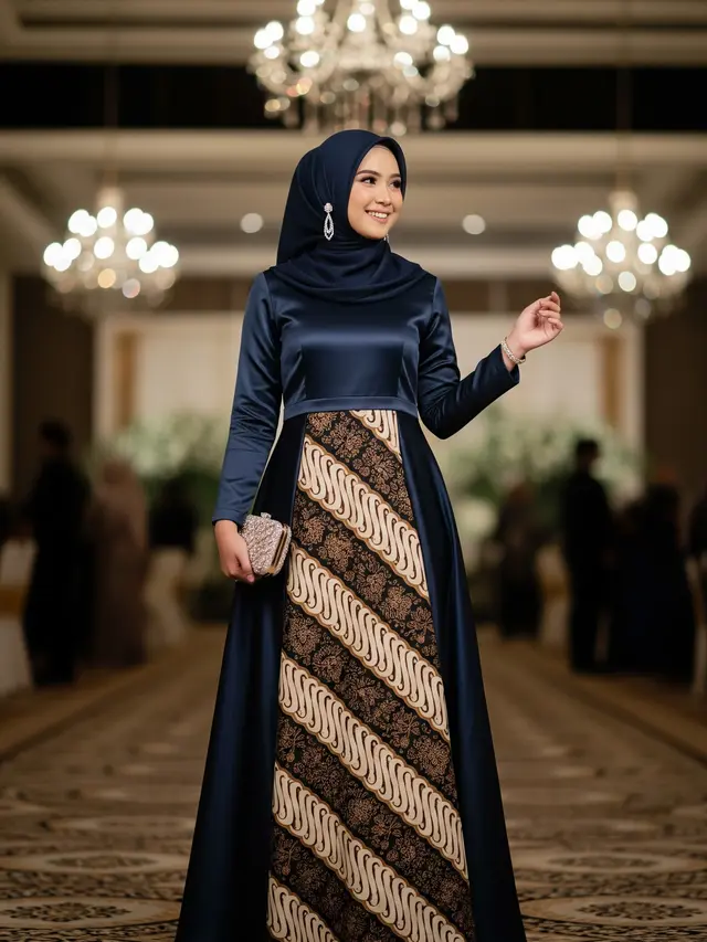 9 Model Gamis Batik Kombinasi Polos untuk Acara Kondangan Malam, Elegan dan Modern