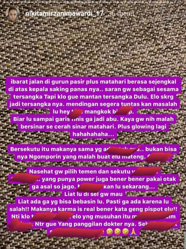 Unggahan Nikita Mirzani. (Foto: Instagram @nikitamirzanimawardi_17)