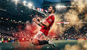 Ilustrasi Bruno Fernandes, Manchester United. (Foto by Gemini AI)