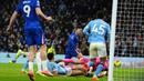 Dengan hasil tersebut, Manchester City duduk di posisi dua klasemen sementara Liga Inggris dengan torehan 42 poin, terpaut empat poin dengan Arsenal di puncak. (AP Photo/Dave Thompson)