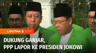 Sejumlah fungsionaris Partai Persatuan Pembangunan menemui Presiden Joko Widodo. Mereka melaporkan keputusan Rapimnas PPP yang mendukung Ganjar Pranowo sebagai calon presiden dalam pemilu 2024.