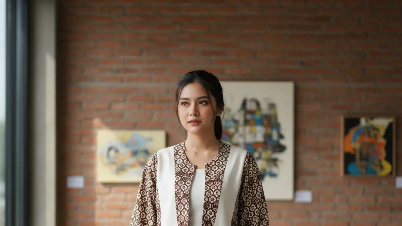 Outer Batik Wanita Motif Kawung Aksen Polos
