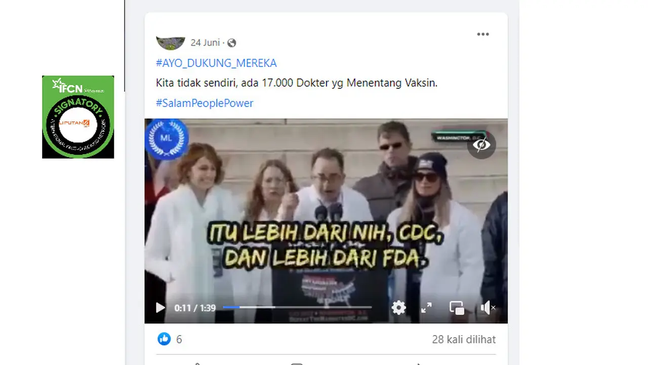 Tangkapan layar klaim video organisasi dokter terbesar di AS menentang vaksin